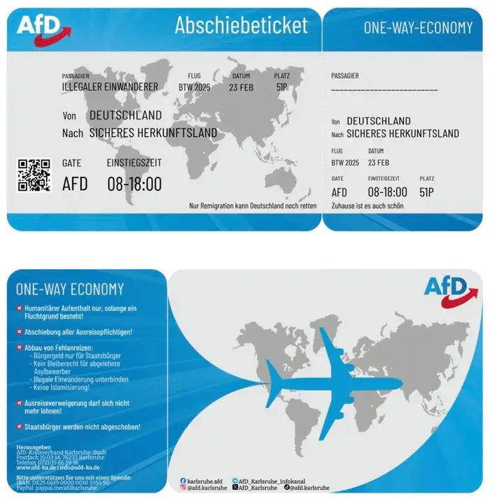 Germany Far-Right Political Party AfD Send Fake Deportation Tickets To Immigrants Postal Address.